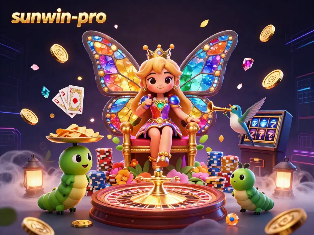 Join the excitement at sunwin-pro with a vibrant casino scene featuring colorful characters and sparkling game elements.