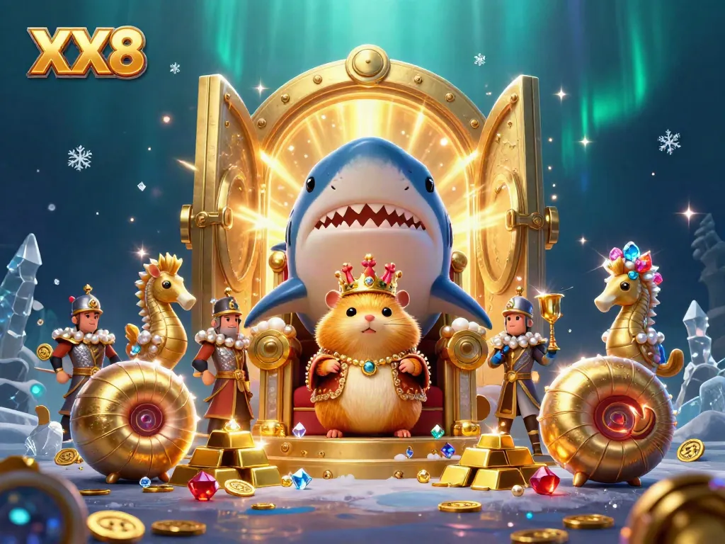 Engage with the dynamic XX8 casino scene featuring a golden hamster king and treasures.