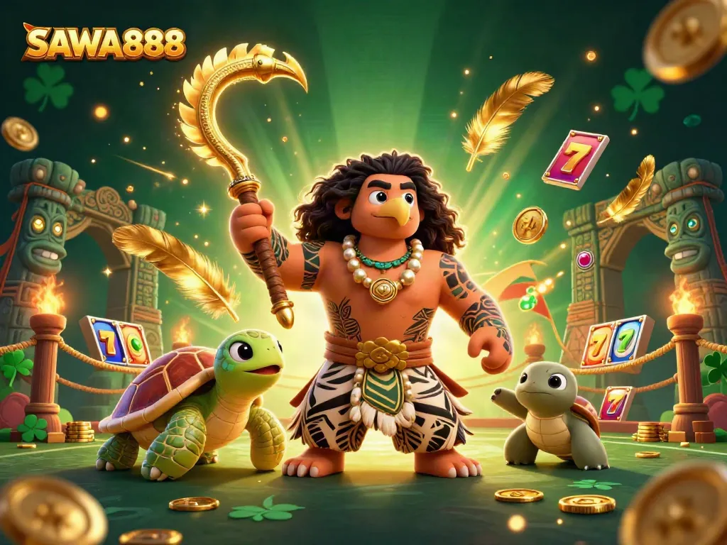 Engage with SAWA888 in a vibrant casino atmosphere featuring dynamic characters and slot game elements.