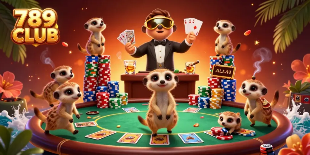 Experience thrilling gameplay at 789 CLUB with meerkats managing a vibrant casino.