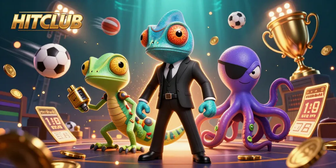 Exciting HITCLUB illustration featuring dynamic characters and vibrant casino elements!