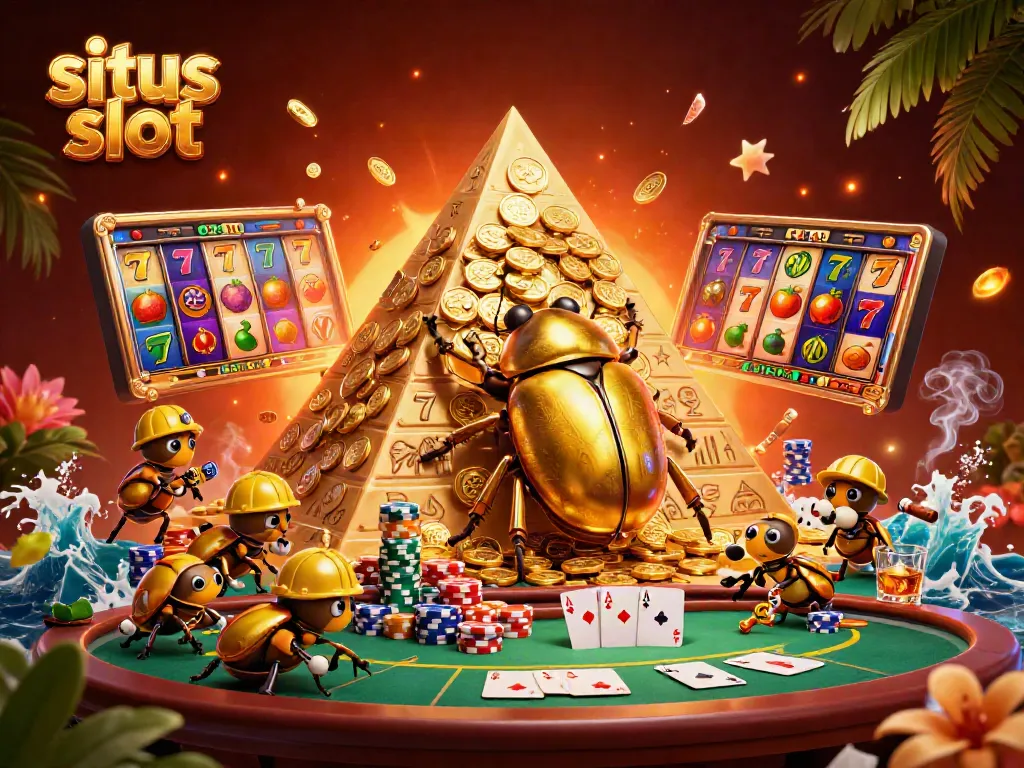 Experience the thrill of situs slot gaming with vibrant rolls and golden coins in an exciting casino scene.