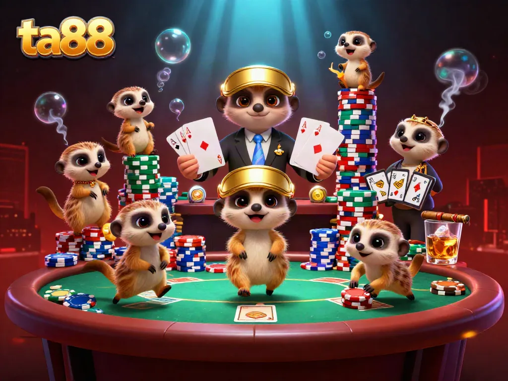 Experience the vibrant ta88 casino scene with our meerkat characters enjoying thrilling poker fun.