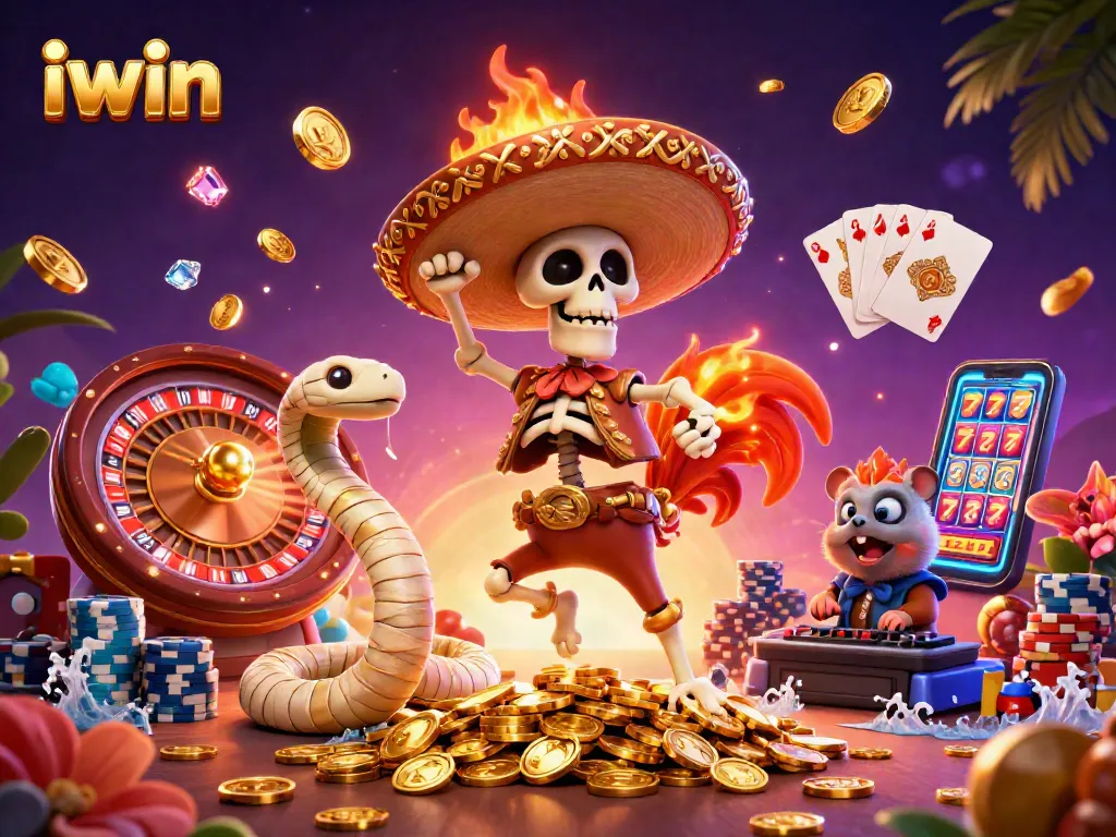 Experience iwin's vibrant casino scene with lively characters and dynamic gaming elements.
