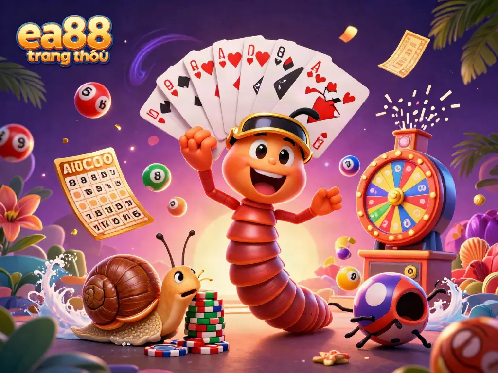 Experience thrilling games at ea88 trang chủ with a dynamic casino scene featuring colorful elements and characters.