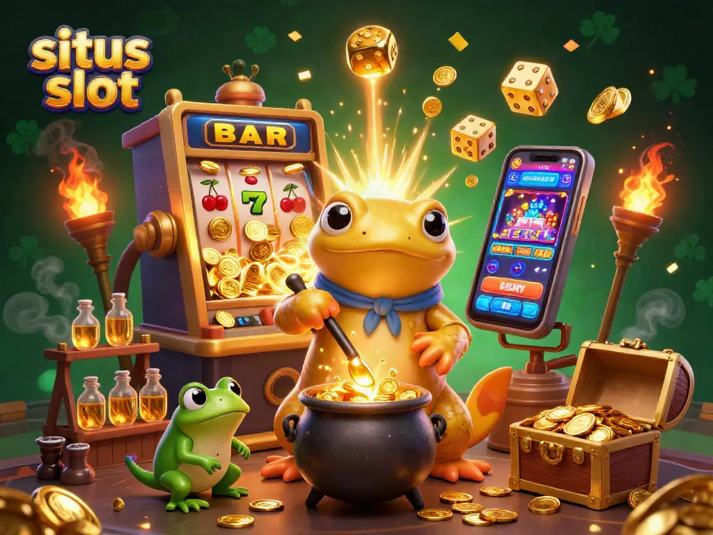 Engage with situs slot through a magical illustration of alchemy and casino games.
