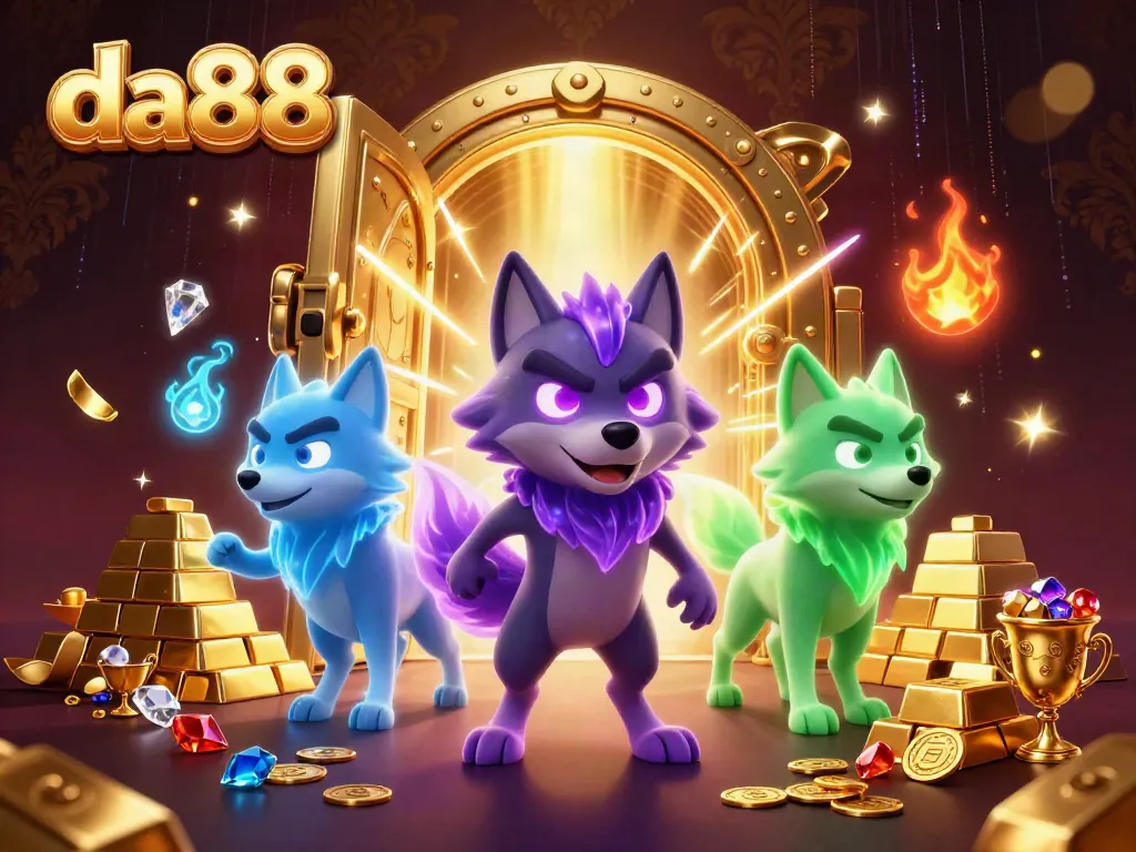 Explore the thrilling da88 casino universe with a spectral wolf leader amid treasures