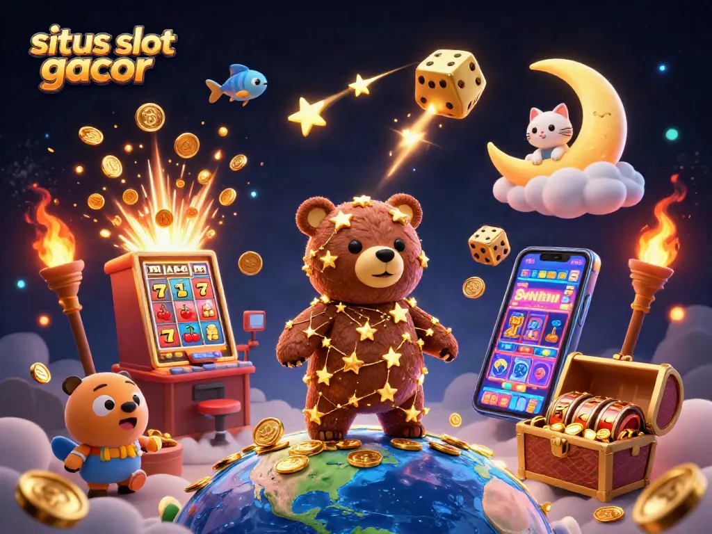 Engage with situs slot gacor featuring a constellation bear scooping coins, surrounded by vibrant jackpot elements.