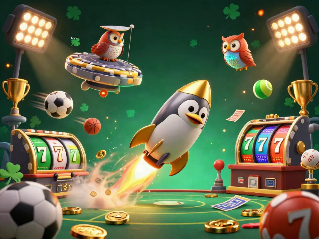Experience pusar4d's thrilling adventure as a golden penguin blasts through space to a giant casino.