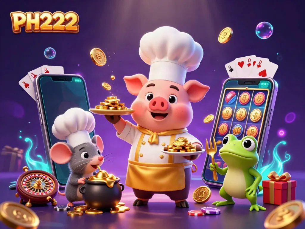 Experience high-stakes gaming excitement with PH222, featuring vibrant casino characters and dynamic game visuals.