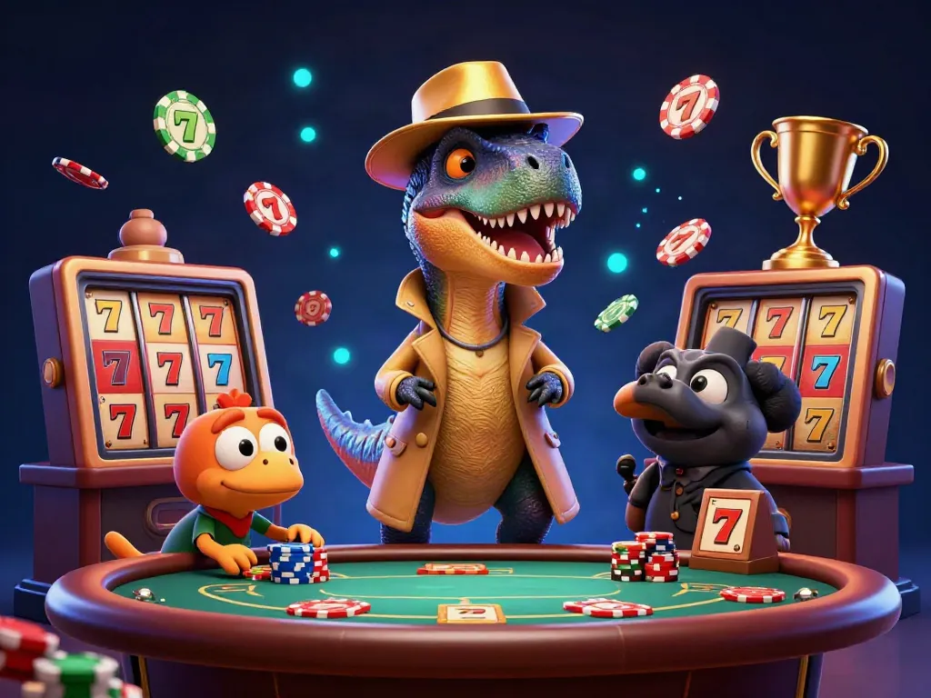Engaging scene featuring a velociraptor card counter amid vibrant slot elements, showcasing depo pulsa actions.