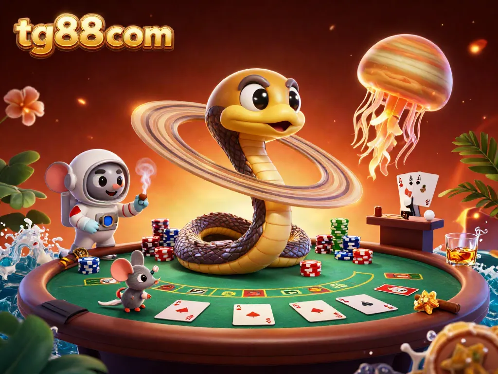 Experience the thrill of gambling on tg88 com with a cosmic casino scene featuring vibrant characters and dynamic action.