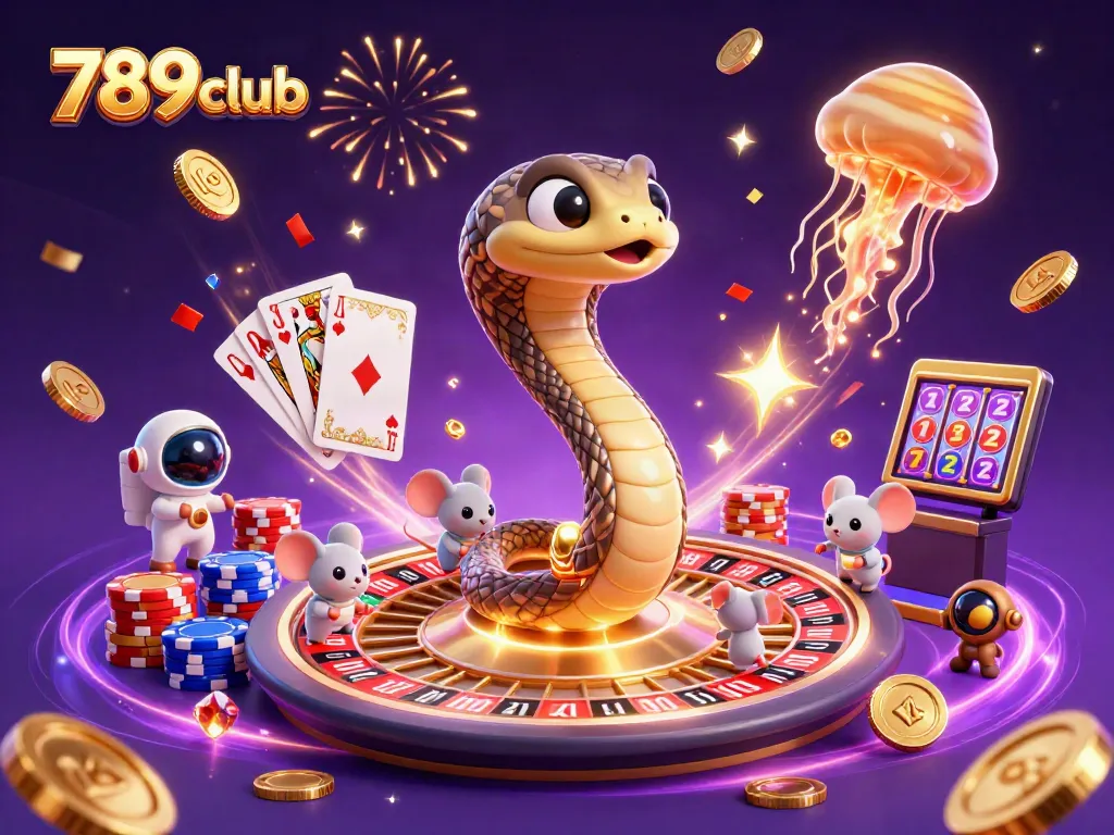Engage with 789club as cosmic characters play in a vibrant casino scene.