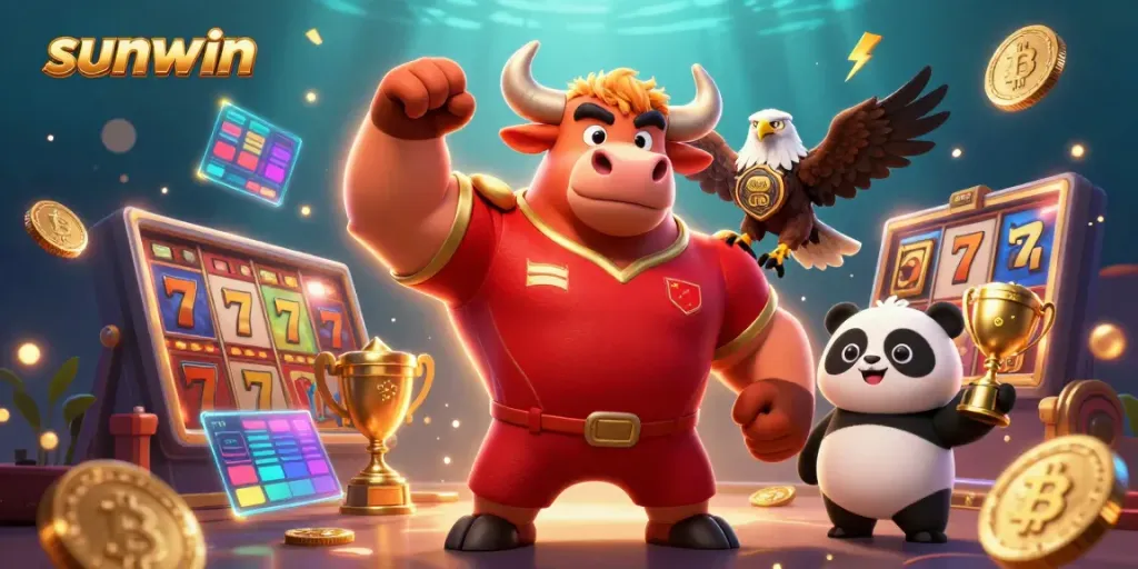 Engage in thrilling gameplay at Sunwin with vibrant 3D characters and colorful slot game elements.