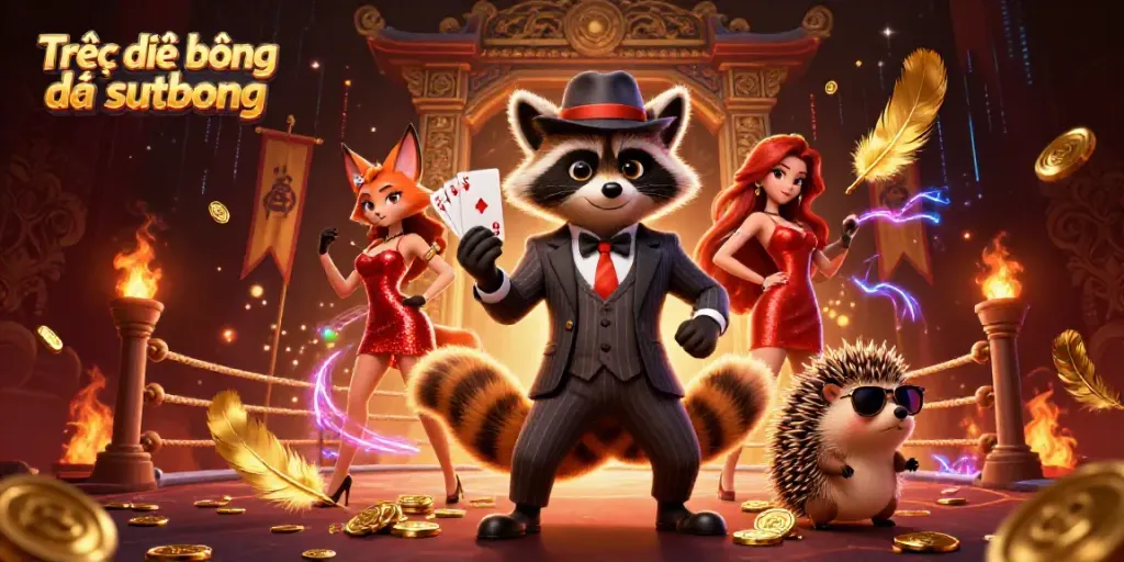 Bet live and enjoy Trực tiếp bóng đá sutbong with a charming raccoon and fox, showcasing vibrant casino elements.