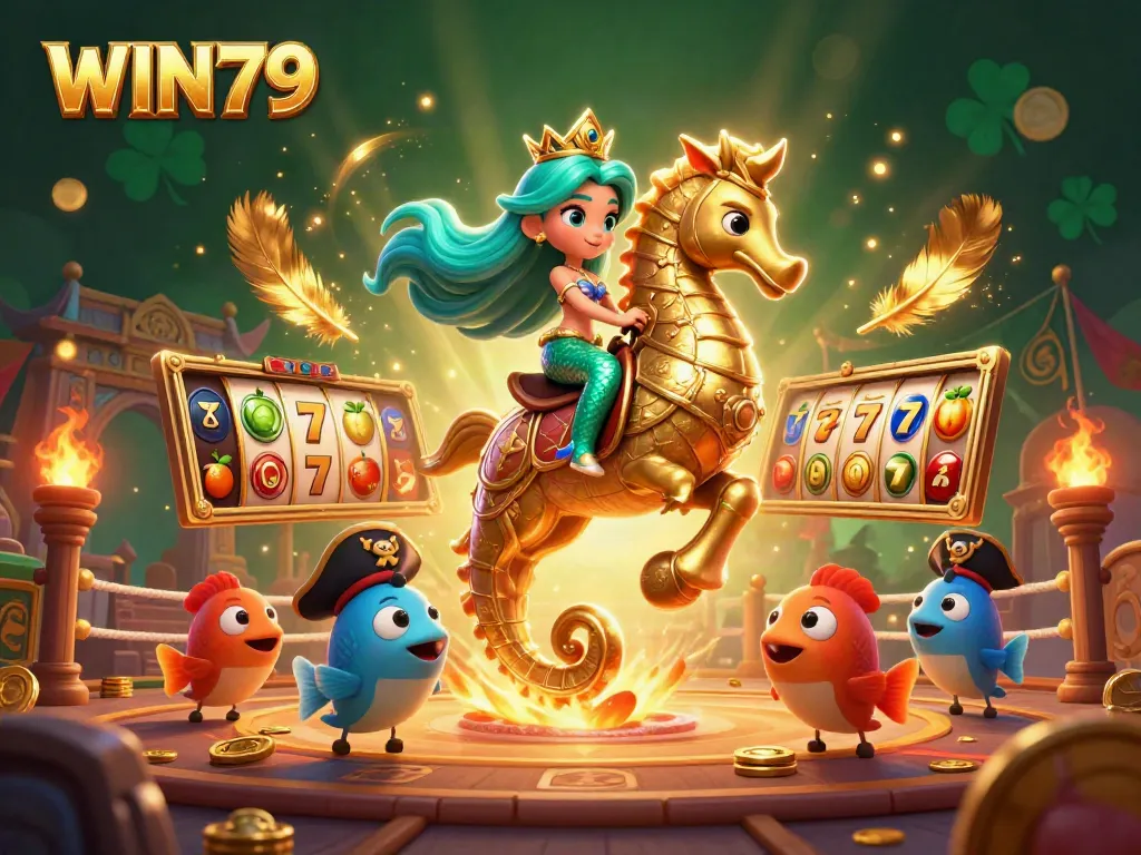 Experience the thrill of WIN79 with vibrant casino elements and characters in a dynamic 3D scene.