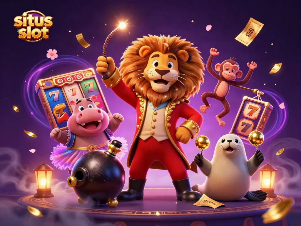 Mempersembahkan situs slot dengan karakter singa pemimpin sirkus dan elemen jackpot yang menarik