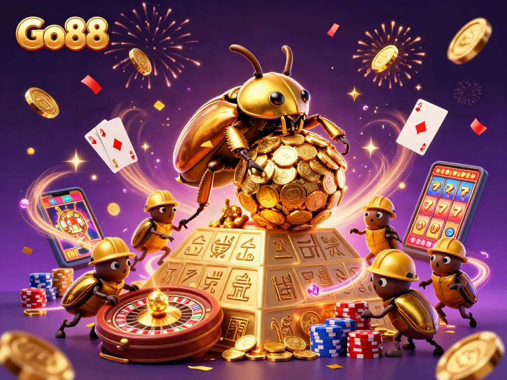 Experience the excitement of Go88 with a vibrant casino scene showcasing dynamic gaming elements and characters.