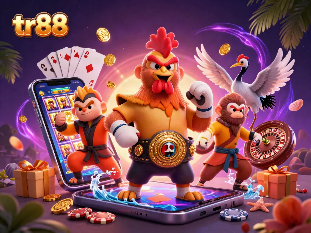 Experience the excitement of tr88 with vibrant slot gameplay and lively characters in a dynamic casino scene.