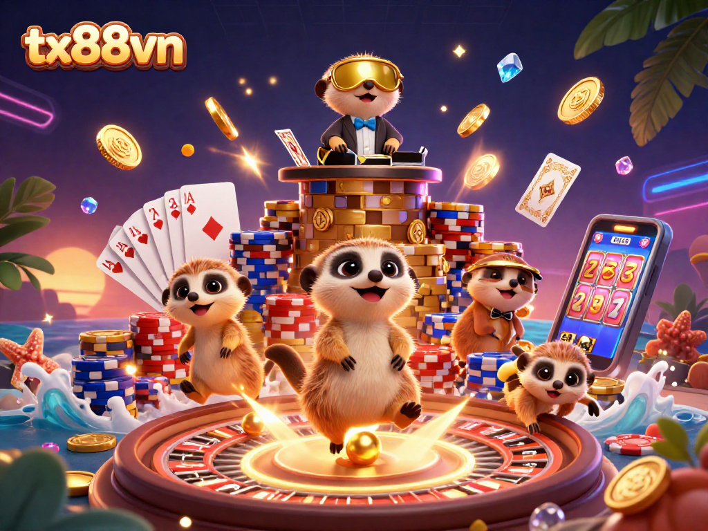 Experience the vibrant casino world of tx88vn with lively meerkats and dynamic game elements.