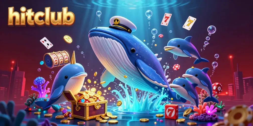 Experience the thrill of hitclub with a vibrant underwater casino scene featuring a whale and playful dolphins.