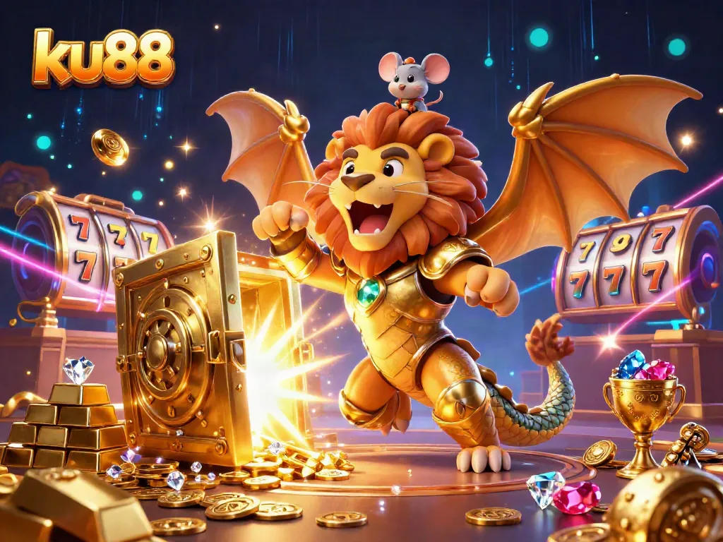 Engage with ku88's vibrant casino action, featuring golden treasures and playful characters.