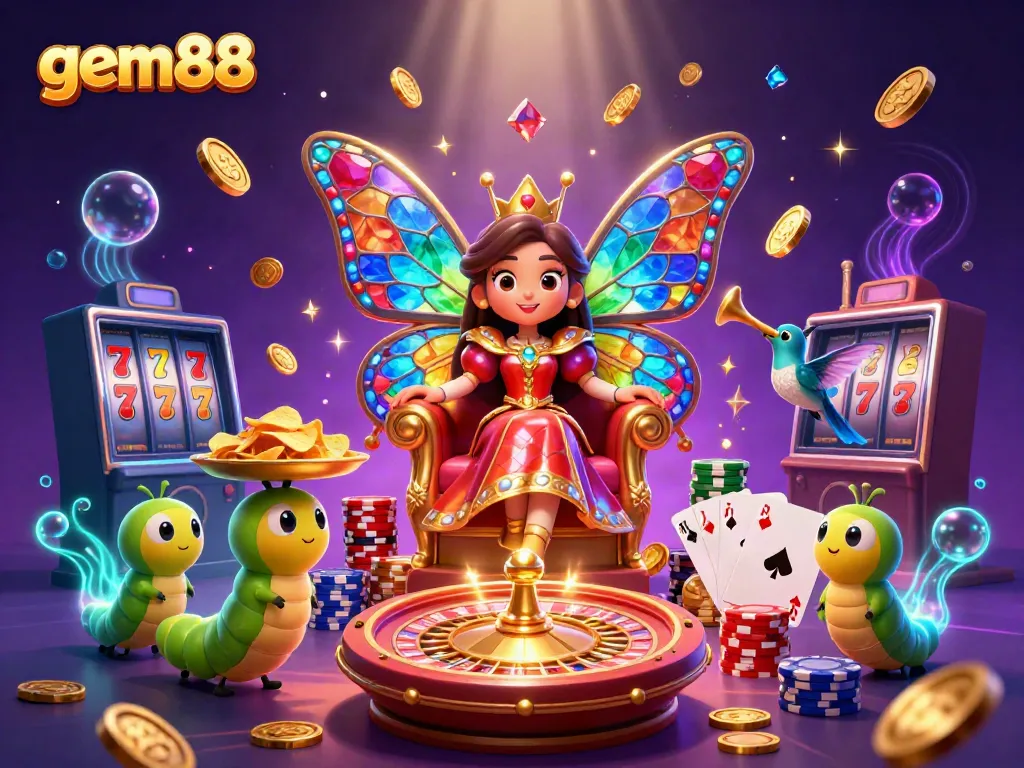 Experience the excitement of gem88 with dazzling visuals of casino games and colorful characters.