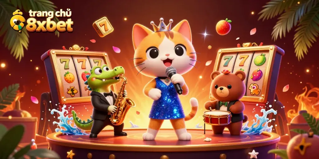 Experience the excitement on trang chủ 8xbet with lively cartoon characters and vibrant casino elements.