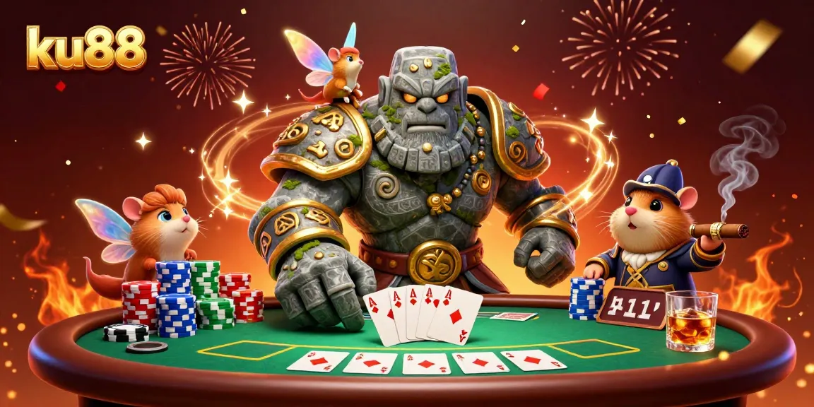 Engage with exciting games at ku88 featuring a golem guardian, magic, and casino elements.