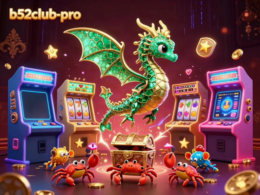 Join the excitement at b52club-pro with this vibrant 3D illustration featuring a dynamic sea dragon and casino elements!