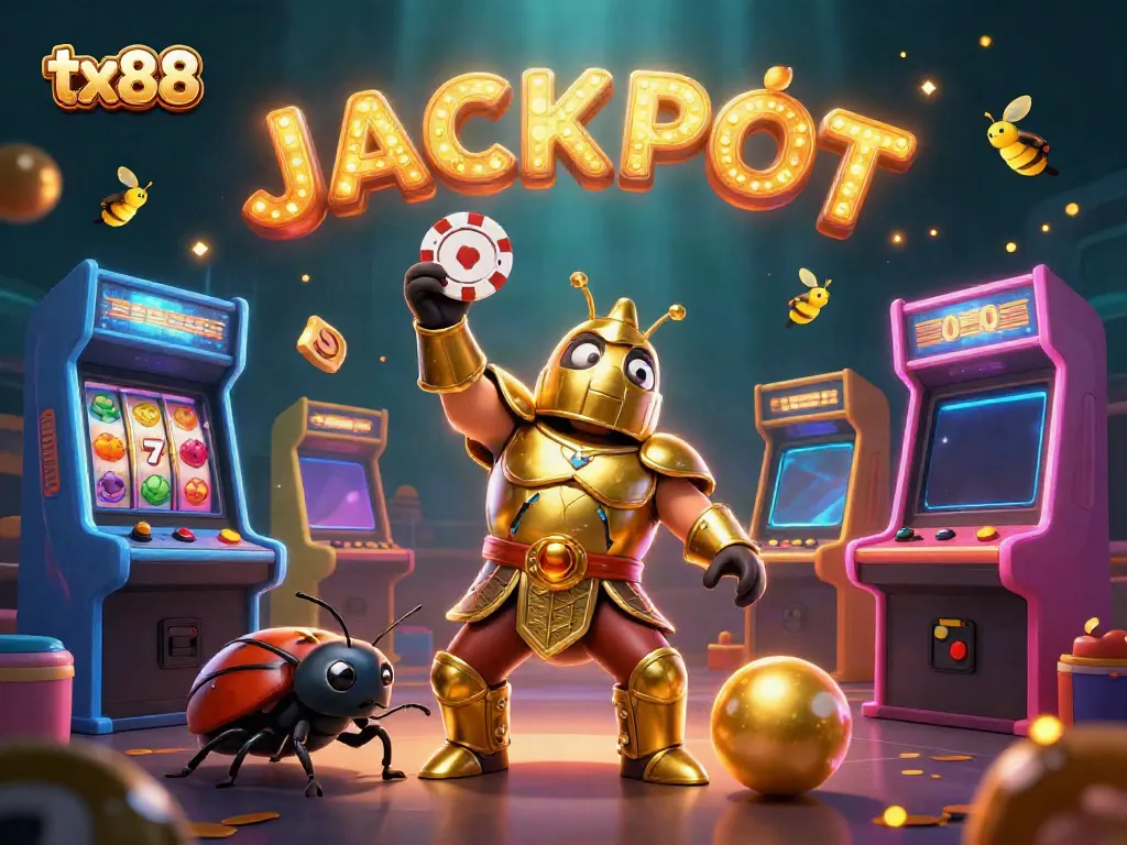 Engage with the vibrant tx88 online casino experience through a dynamic and festive 3D illustration.