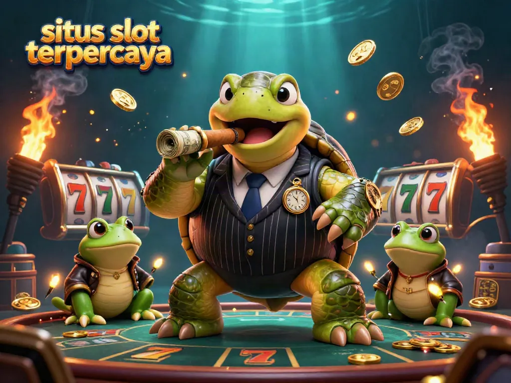 Experience the excitement of situs slot terpercaya with a dynamic scene featuring characters and casino elements.