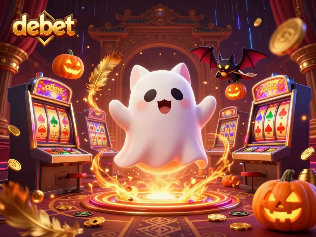 Engage in thrilling casino action with debet featuring a playful ghost cat and vampire bat.