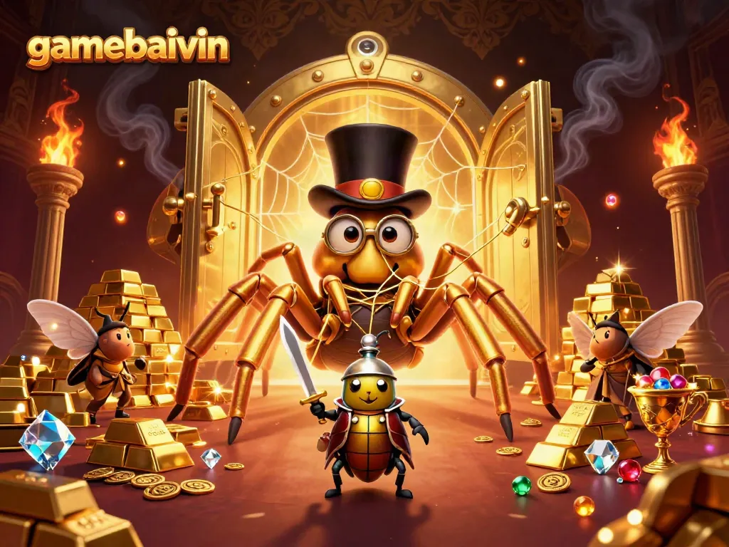 Experience the thrill of gaming at gamebaivin with a brave beetle knight amid dazzling casino treasures.