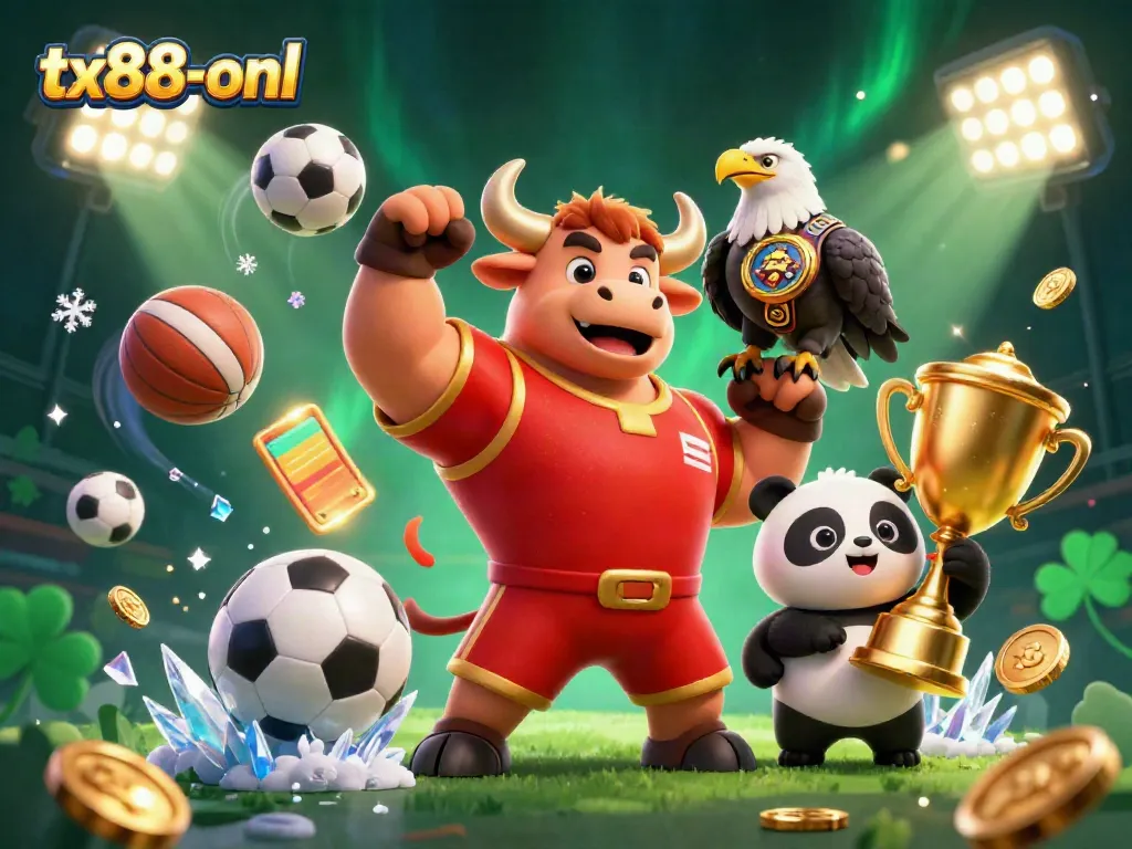 Experience the thrill of online gaming with tx88-onl's vibrant casino scene featuring a winning bull mascot.