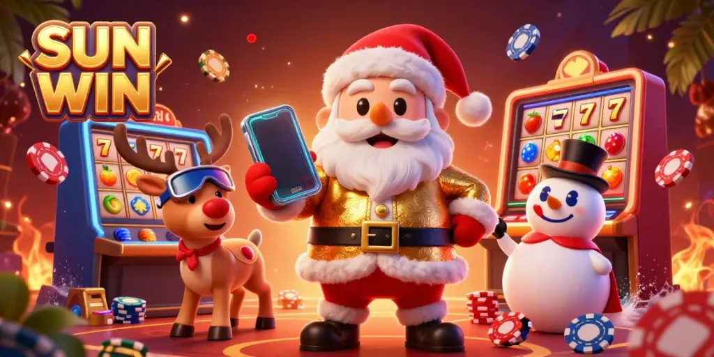 Experience thrilling gameplay with SUN WIN in a vibrant casino scene filled with action-packed slots.