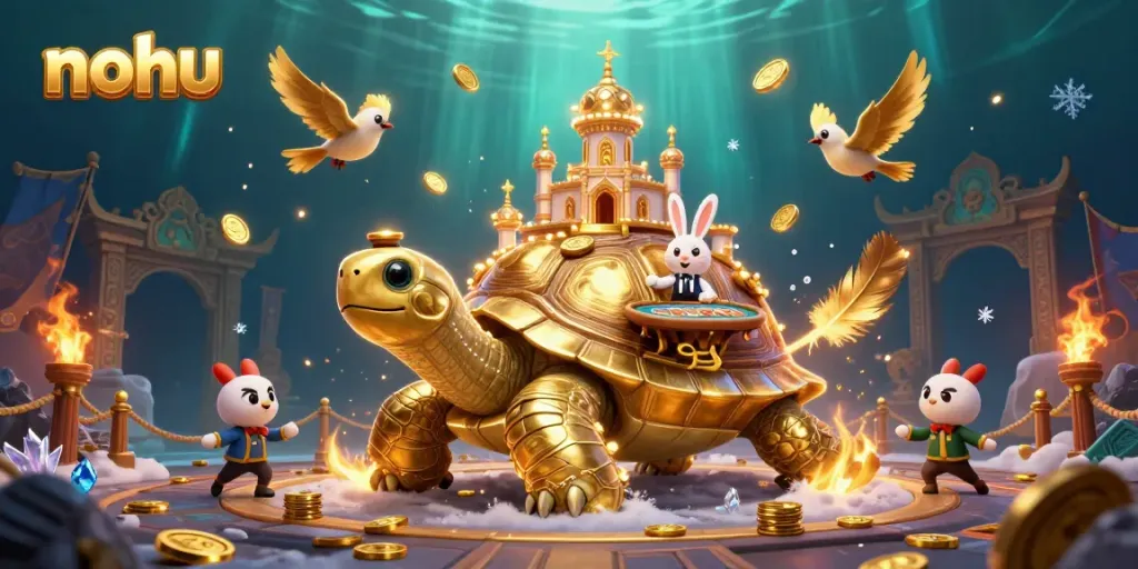 Engage in thrilling gameplay with nohu's golden tortoise casino illustration, featuring magical elements.