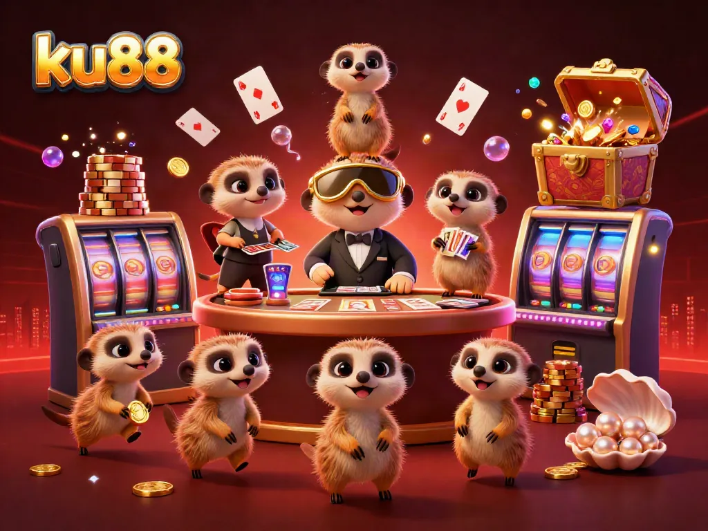 Engage in thrilling casino action with ku88's lively meerkat characters in a dynamic gaming environment.