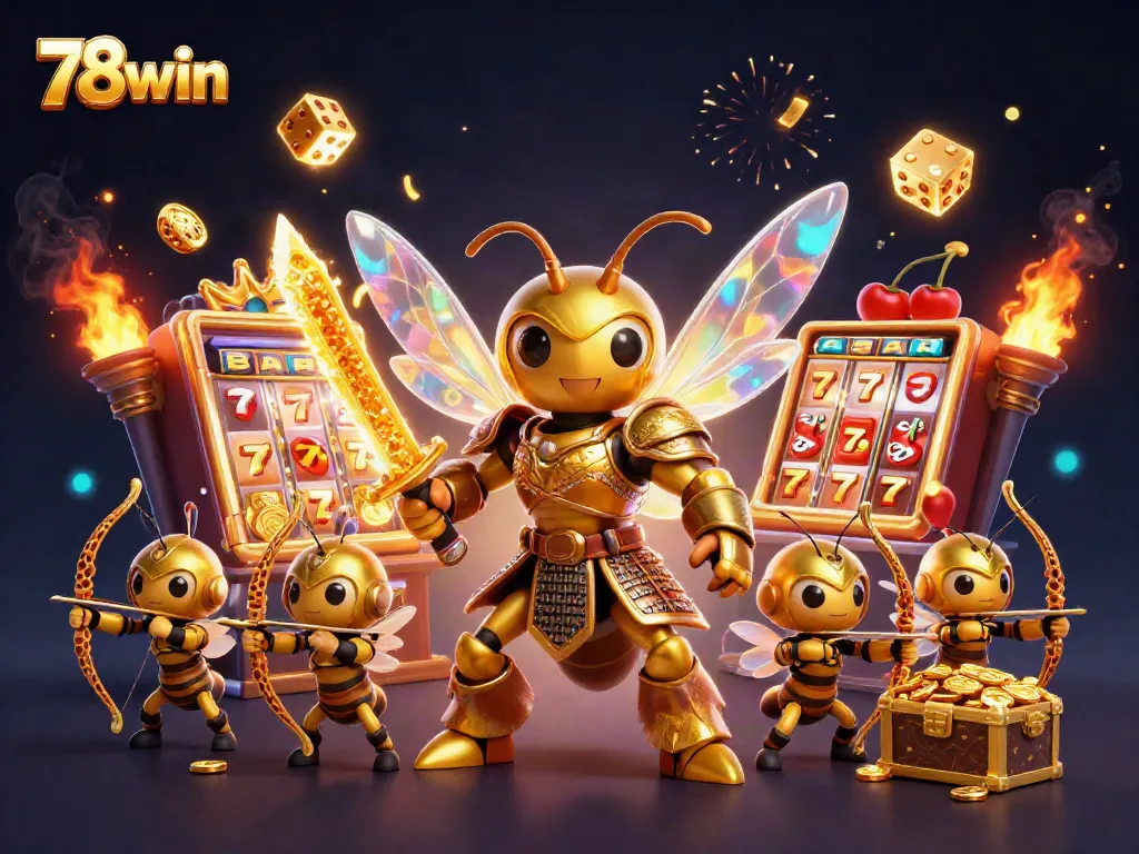 Experience thrilling gaming adventures with 78win in a vibrant, dynamic 3D illustration of casino fun.
