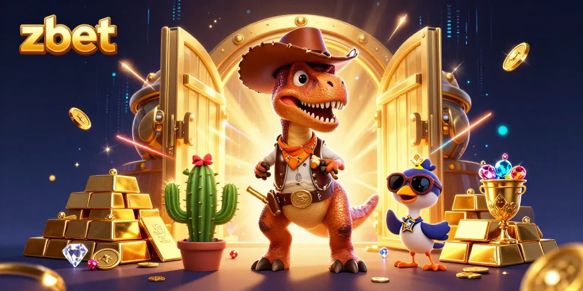 Explore zbet's dynamic gaming universe with vibrant 3D characters and treasure-rich elements.