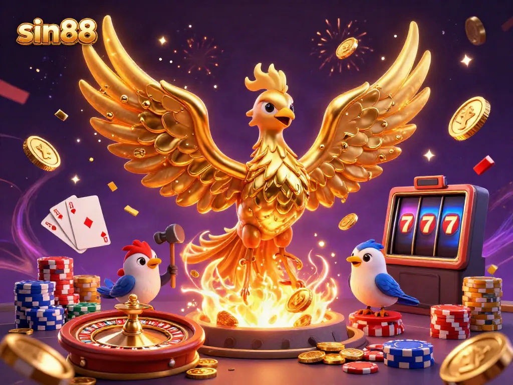 Experience the excitement of sin88 with a vibrant 3D fantasy casino scene filled with magical elements.